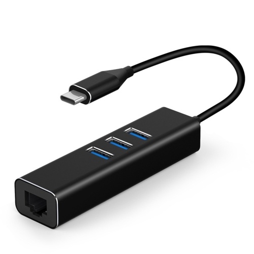 

T302 4 in 1 Hub Type-C To USB3.0*3+RJ45 Intelligent USB Hub Multi-port Adpater for Laptop Computer Mobile Phones Black
