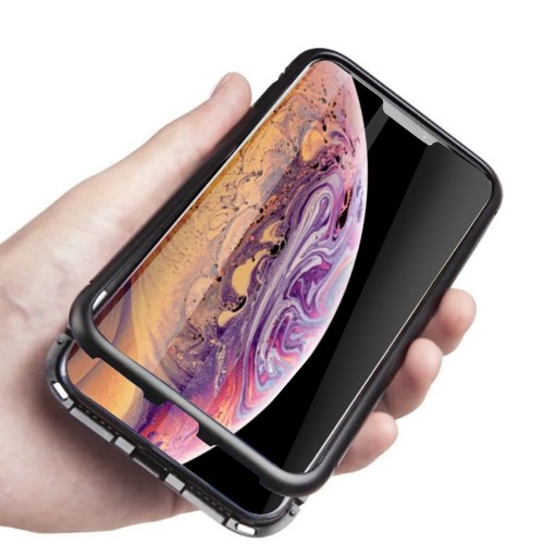 Magneto Magnetic Adsorbtion Case Trasparente Vetro temperato Nero i-phone XR