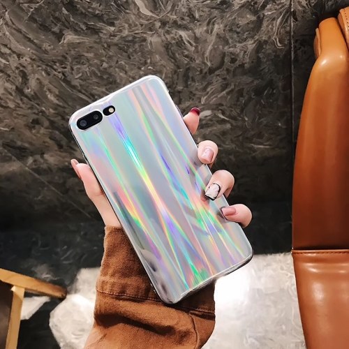 

Colorful Laser Phone Case for iPhone 7 Plus iPhone 8 Plus Bling Rainbow Protective Phone Cover Soft TPU Shell Anti-scratch Dirt-resistant
