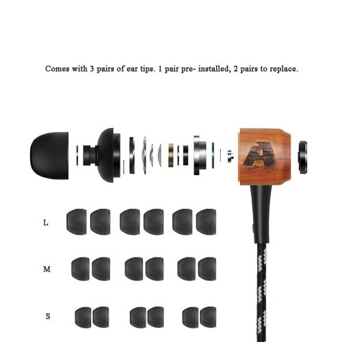 

Arealer Premium Universal Genuine Wooden Red Sandalwood In-ear Earphone Headset Earbuds with Braided Weaved Cable for PC Tablet iP