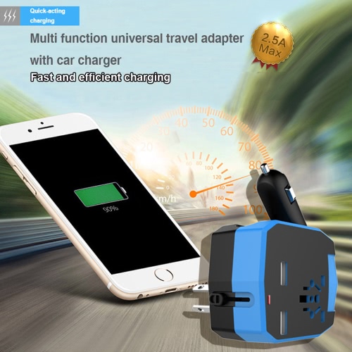 

Universal International All in One Armor World Travel Adapter with Car Charger 2.5A Dual USB Ports for US AU UK EU Plug Socket Power Converter