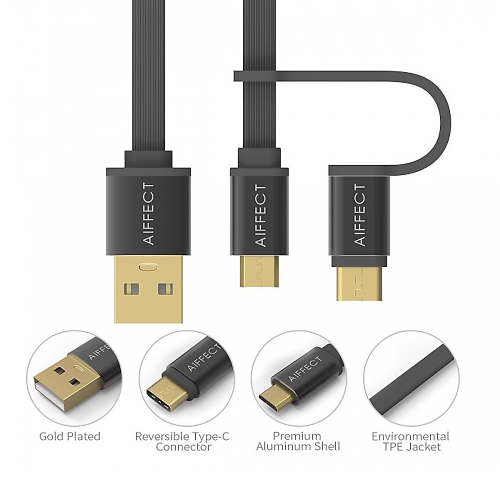 

AIFFECT 3 Pack 3.3Ft USB 2.0 to Micro USB / Type C Charging Cable Sync Data Line Cord for Samsung 2-in-1