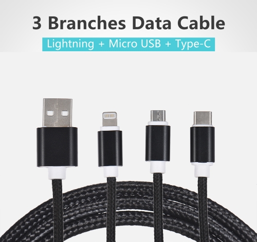 

3.3Ft USB 2.0 to Micro USB + Type C + Lightning Charging Cable Sync Data Line Cord for iPhone iPad Samsung