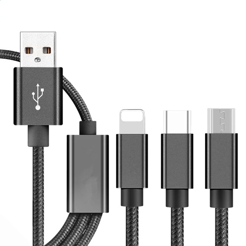 

3 in 1 USB Cable Type-C/Lightning/Micro USB Charging Cable 6ft Nylon Braided Cell Phone Charging Cord