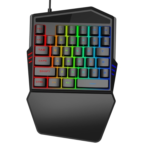 

T-WOLF One Handed Gaming Keyboard T19 with Wrist Rest Colorful Backlit 35 Keys Portable Mini Ergonomic Mechanical Feel Gaming Keypad for PC Phone Laptop Desktop