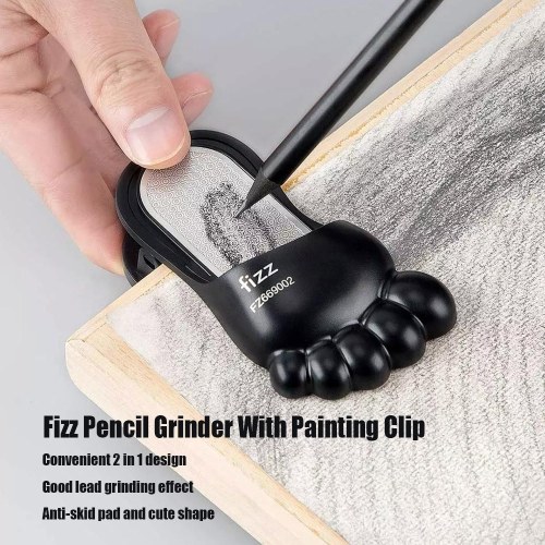 

Fizz Pencil Lead Grinder Multifunctional Pen Tip Sandpaper Stationery Clips Art Supplies with Foot Shape Anti-Slip Mat Mini Storage Box for Pencil Charcoal Student