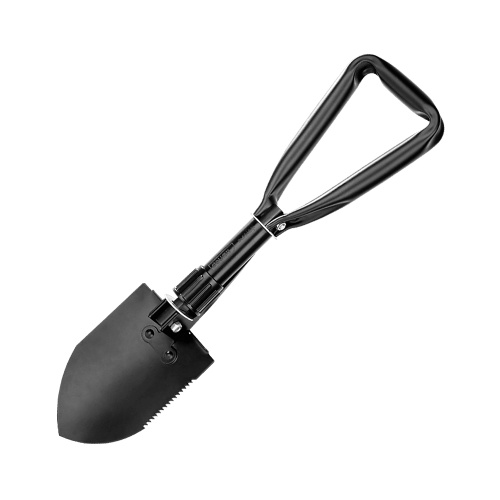 Deli Folding Shovel Survival Shovel Military Folding Camping Shovel High Carbon Steel Entrenching Tool w/ Wood Saw Edge/Tri-fold Handle for Garden Hiking Outdoor Activity