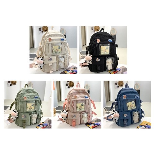 

Middle School Students Bookbag Cute Shoulders Bag Large Capacity Backpack with Pendant Oxford Cloth Outdoor Travel Backpack