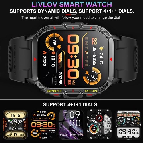 LIVLOV T21 Sports Smartwatch 1.96-in BT Call Mens Smart Watch 