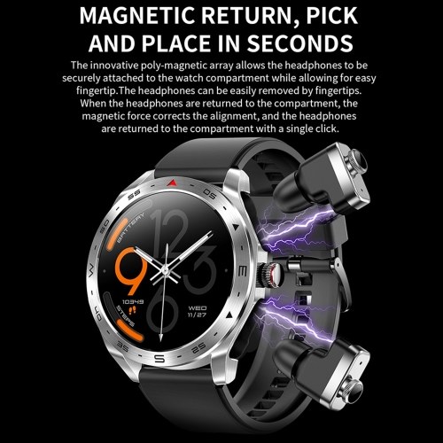 T95 2-in-1 Smart Watch with Earbuds Sport Watch with 1 Leather Strap & 1 Silicone Strap 