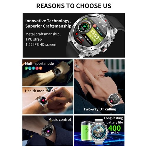 T95 2-in-1 Smart Watch with Earbuds Sport Watch with 1 Leather Strap & 1 Silicone Strap 
