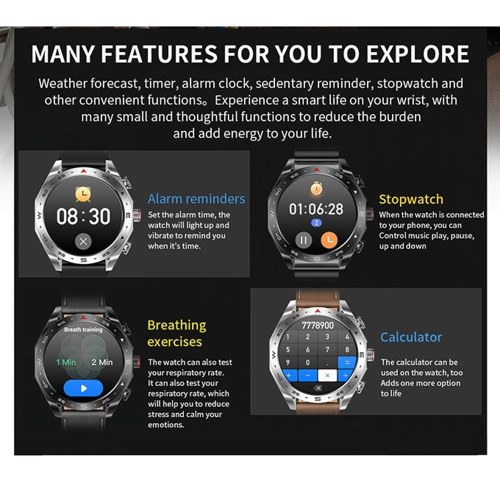 T95 2-in-1 Smart Watch with Earbuds Sport Watch with 1 Leather Strap & 1 Silicone Strap 