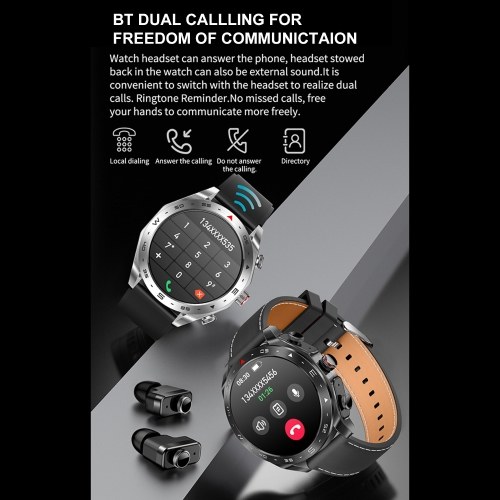 T95 2-in-1 Smart Watch with Earbuds Sport Watch with 1 Leather Strap & 1 Silicone Strap 
