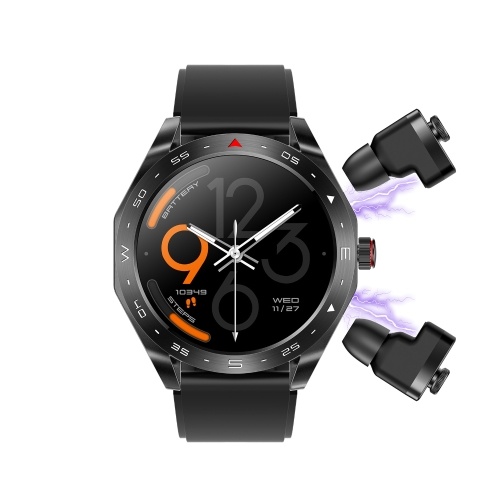 T95 2-in-1 Smart Watch with Earbuds Sport Watch with 1 Leather Strap & 1 Silicone Strap 