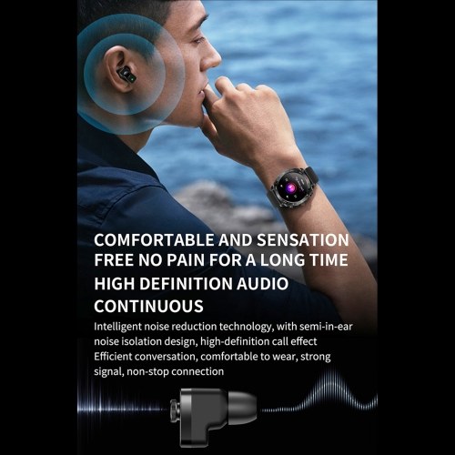 T95 2-in-1 Smart Watch with Earbuds Sport Watch with 1 Leather Strap & 1 Silicone Strap 