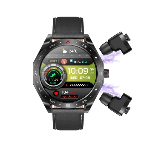T95 2-in-1 Smart Watch with Earbuds Sport Watch with 1 Leather Strap & 1 Silicone Strap 
