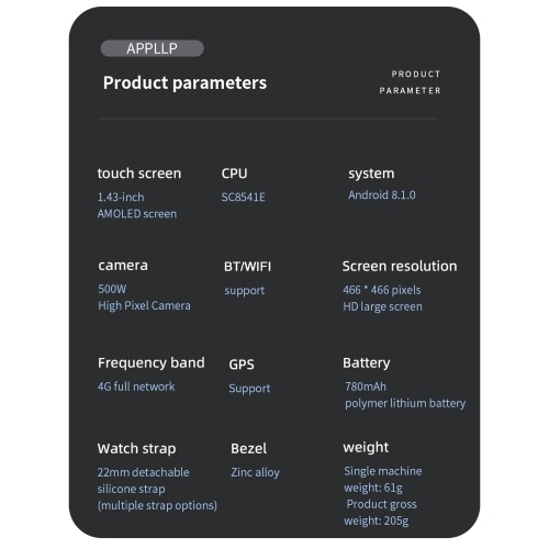 LOKMAT APPLLP: 4G Smart Watch with 1.43`` AMOLED Screen, 2MP Camera, and GPS Fitness Tracker