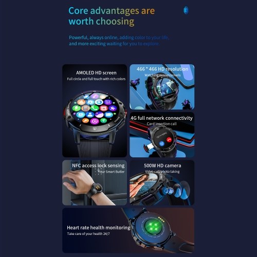 LOKMAT APPLLP: 4G Smart Watch with 1.43`` AMOLED Screen, 2MP Camera, and GPS Fitness Tracker