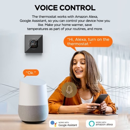 TUYA Smart Thermostat - 1.32in Screen, WiFi Control, 7 Ambient Lights, for Water/Electric Floor/Gas Boiler Heating