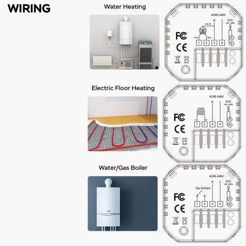 TUYA Smart Thermostat - 1.32in Screen, WiFi Control, 7 Ambient Lights, for Water/Electric Floor/Gas Boiler Heating