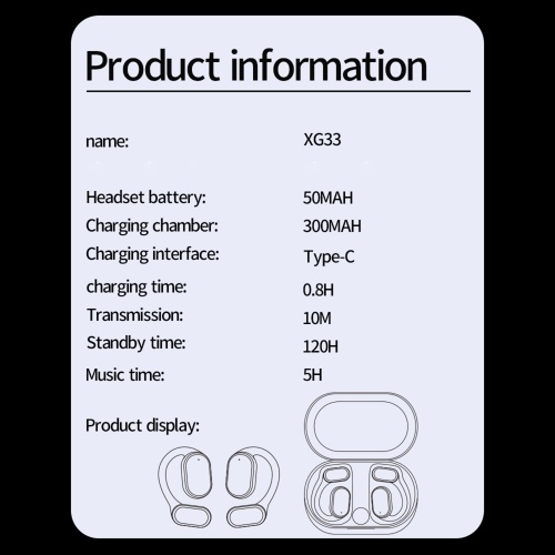 XG33 BT5.3 Open Air Conduction Earphones - Single-Ear Headphones with Digital Display (Black) 
