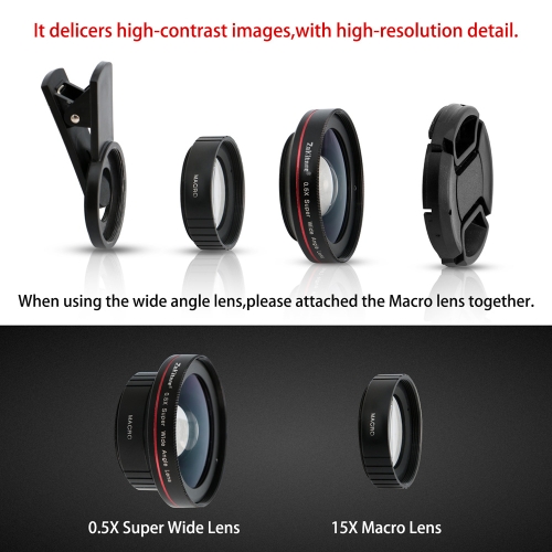 

Zakitane Portable Camera Lens 0.5X Super Wide Lens 15X Macro Lens Clip-On Cell Phone Camera Lenses For iPhoneX Samsung S8 Android/iOS Phone Tablet PC Notebook