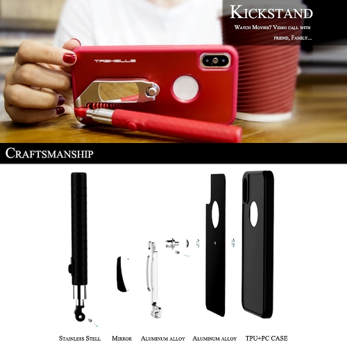 

TASHELLS Foldable Selfie Stick Phone Case For iPhone X Portable Multifunctional Self- stick Phone Shell Anti-scratch Anti-shock