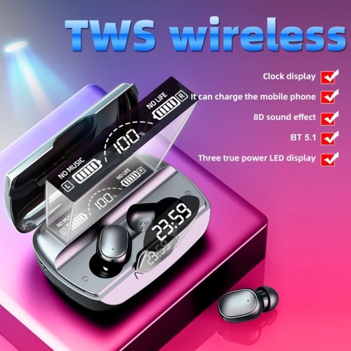 

D18 In-Ear BT Earphones with LED-Digital Display+Time Display Touch-Control