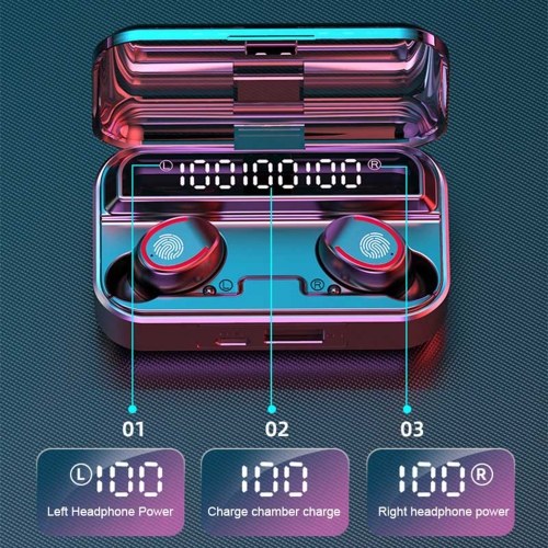 

F9-3 Wireless Stereo BT Earphones Noise Reduction Waterproof Sport Earbuds with Flashlight Touch-Control Headphones with LED-Digital Display HD Call Earbuds Compatible with iOS Android