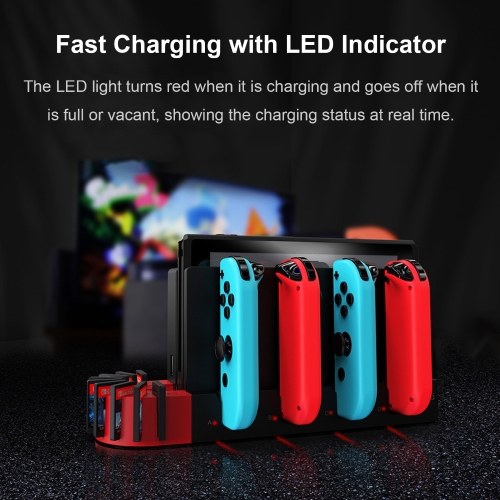 

iPega PG-SW071 Controller Charging Dock Replacement for N·S Joycon Fast Charger Stand Station with Individual LED Indicator and 9 Game Card Slots Support 1-4 Joy Cons