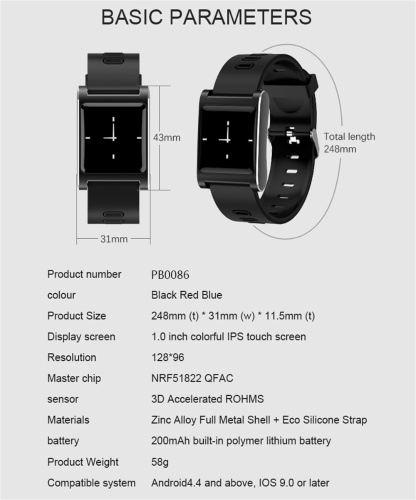 

K8 Smart Bracelet Sport Watch Wristband Fitness Tracker 1.0in IPS Screen Display Blood Pressure Calories Heart Rate Monitor Motion Mode Wrist Band for iPhone X Plus Samsung S6 S7 Plus Smart Phones iOS Android Devices