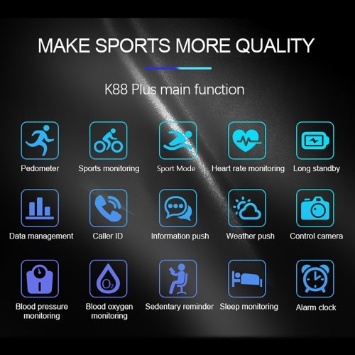 

K8 Smart Bracelet Sport Watch Wristband Fitness Tracker 1.0in IPS Screen Display Blood Pressure Calories Heart Rate Monitor Motion Mode Wrist Band for iPhone X Plus Samsung S6 S7 Plus Smart Phones iOS Android Devices