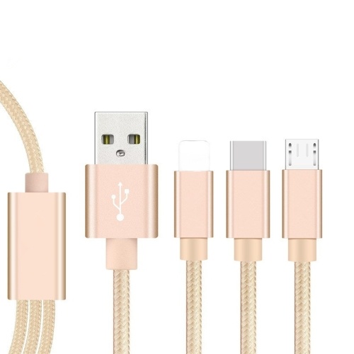 

3 in 1 USB Cable Type-C/Lightning/Micro USB Charging Cable 4ft Nylon Braided Cell Phone Charging Cord