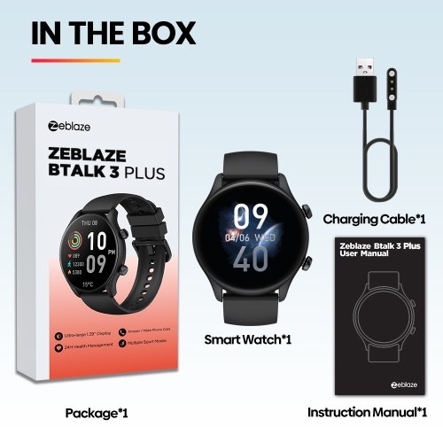 Zeblaze Btalk 3 Plus Smartwatch with Crystal-Clear 1.39-inch Color Display, Heart Rate & Fitness Tracker 