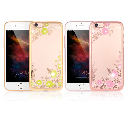 

Original KKmoon Luxury Protective Clear TPU Back Case Bling Rhinestone Bumper Frame Flexible Design with Crystal Diamond Plating Phone Shell Cover for iPhone 6 6S 4.7inch