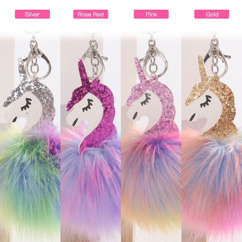 

Fashion Colorful Fur Ball Fox Key-chain Bag Plush Car Door Key Ring Charm Decorative Pendant Gift Silver