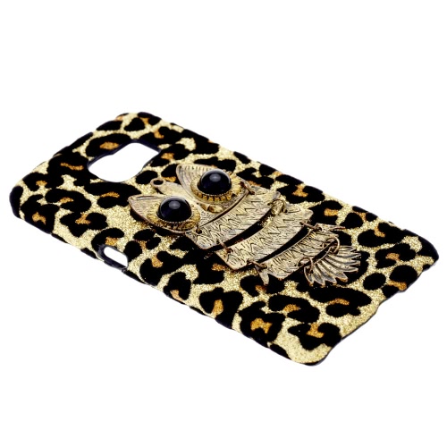 

For Galaxy S6 Edge PC Phone Protect Case Luxury Glitter Leopard Print with Special Metal Owl Pattern Design