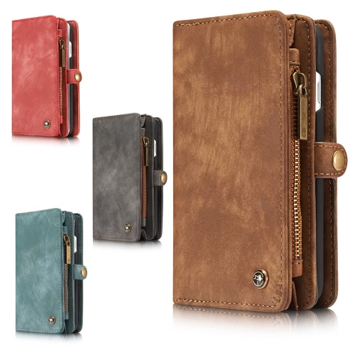 

CaseMe 2 in 1 Zipper Wallet Phone Case Cover PU Leather Protective Shell Detachable Folio Flip Holster Carrying Case Card Holder for iPhone 7 4.7inch