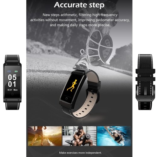 

Smart Sports Bracelet Fitness Tracker Smart Wristband 0.96 inch TFT Color Screen Leather Band BT 4.0 Smart Band Pedometer Heart Rate Blood Pressure Monitoring Sleep Monitor Call Message Reminder Remote Camera for iOS Android Smartphones