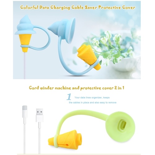 Multifunction Ice Cream Silicone Data USB Charging Cable Protector Cables Sleeve Winder With Suction Cup For Smartphone (Pink)