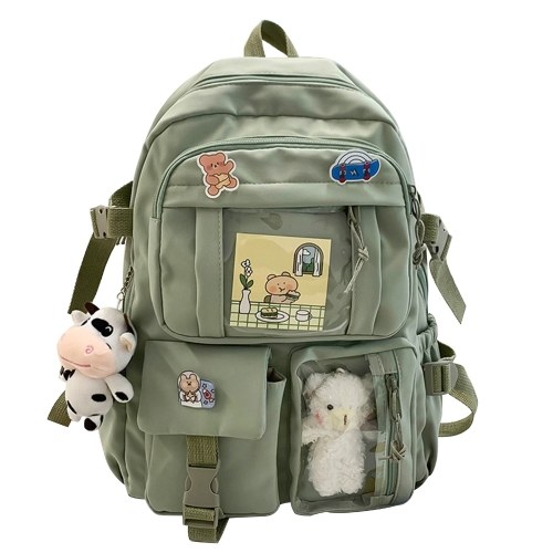 

Middle School Students Bookbag Cute Shoulders Bag Large Capacity Backpack with Pendant Oxford Cloth Outdoor Travel Backpack