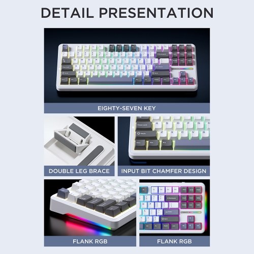 AULA F87 Mechanical Keyboard - Wireless, Gasket Structure, Tri-Mode Connectivity, 87-Key Low-Delay Gaming Keyboard with Light Effect 