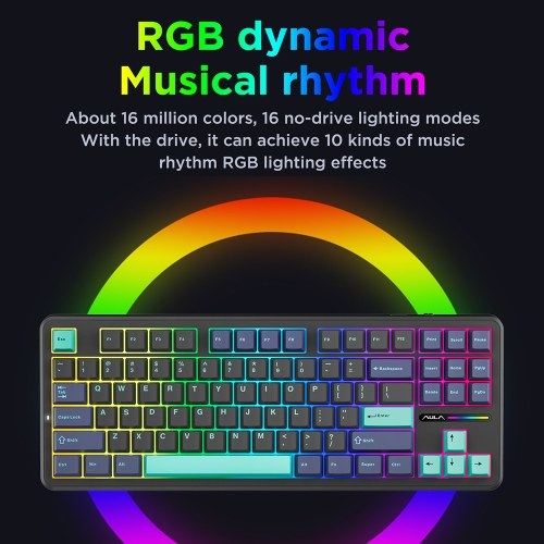 AULA F87 Mechanical Keyboard - Wireless, Gasket Structure, Tri-Mode Connectivity, 87-Key Low-Delay Gaming Keyboard with Light Effect 