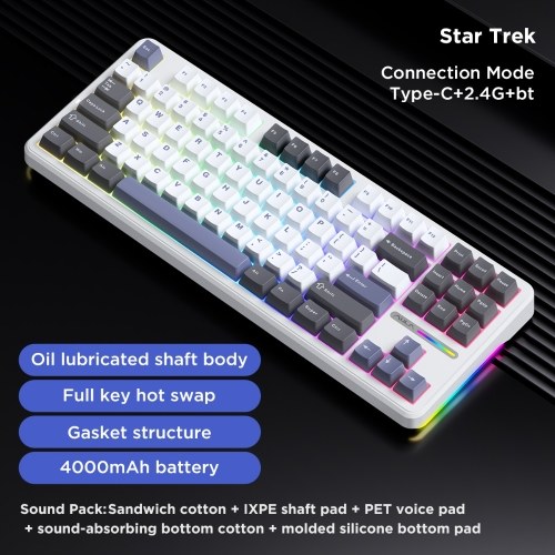 AULA F87 Mechanical Keyboard - Wireless, Gasket Structure, Tri-Mode Connectivity, 87-Key Low-Delay Gaming Keyboard with Light Effect 