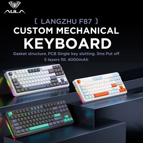 AULA F87 Mechanical Keyboard - Wireless, Gasket Structure, Tri-Mode Connectivity, 87-Key Low-Delay Gaming Keyboard with Light Effect 