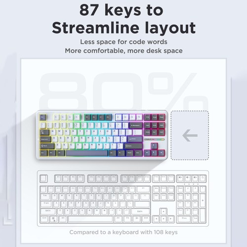 AULA F87 Mechanical Keyboard - Wireless, Gasket Structure, Tri-Mode Connectivity, 87-Key Low-Delay Gaming Keyboard with Light Effect 