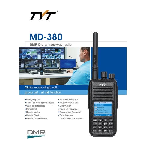

TYT MD-380 DTMF DMR Цифровой приемопередатчик Мобильный 2-передающие устройства Walkie Talkie LCD цветной экран UHF FM Цифровой Ан