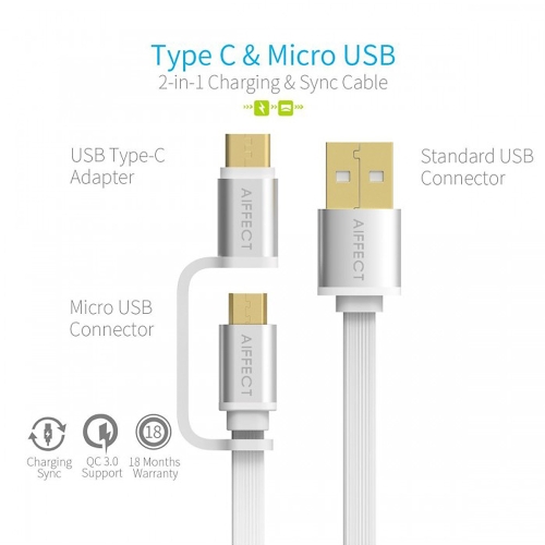 

AIFFECT 3 Pack 3.3Ft USB 2.0 to Micro USB / Type C Charging Cable Sync Data Line Cord for Samsung 2-in-1