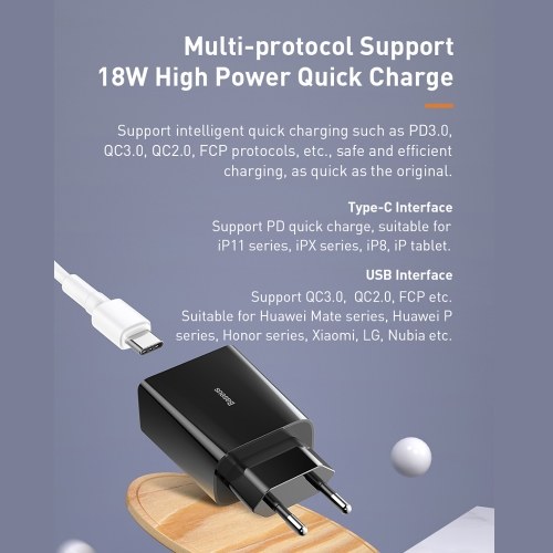 

Baseus QC Single U Quick Charger USB Wall Charger One-Port 18W USB Phone Charger