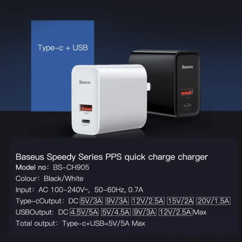 

Baseus USB C Charger 30W PD Charger Fast Charging Type C Wall Charger